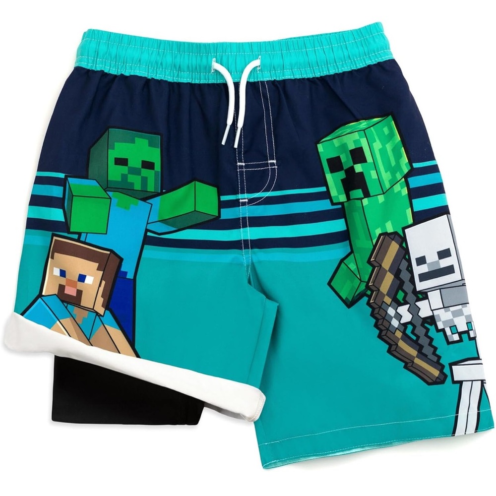 Minecraft Kids Swim Trunks - Blue and Green